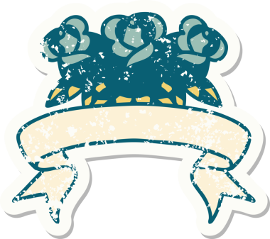 Bir insan tarafından çizilmiş bir buket çiçeğin bayrağını taşıyan eski bir etiket.