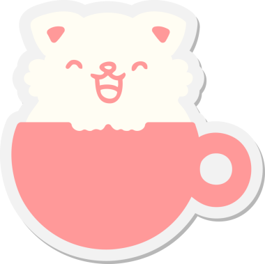 Bir insan tarafından çizilmiş kahve fincanındaki şirin kedi.