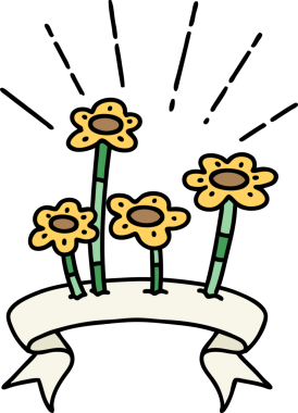 Bir insan tarafından çizilmiş dövme tarzı çiçekli parşömen.