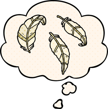 Düşünce baloncuğu olan çizgi film tüyleri bir insan tarafından çizilmiş.