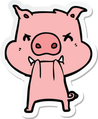 Bir insan tarafından çizilmiş kızgın çizgi film domuzu çıkartması.