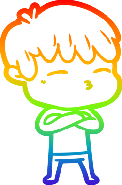 Gökkuşağı gradyan çizgi çizimi bir insan tarafından çizilmiş karikatür hayal kırıklığına uğramış bir adam