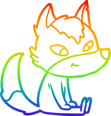 Gökkuşağı gradyan çizgisi. Bir insan tarafından çizilmiş dost bir kurt çizgi filmi.