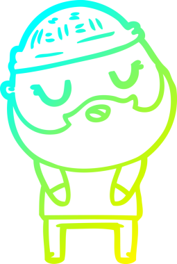 Bir insan tarafından çizilmiş sakallı bir çizgi film karakteri.