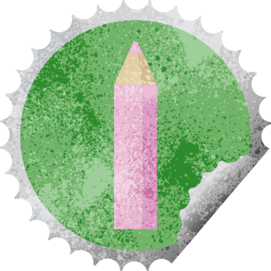 bir insan tarafından çizilmiş pembe renkli kalem grafik vektör illüstrasyon yuvarlak etiket