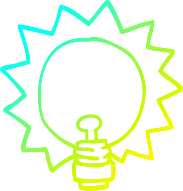 Bir insan tarafından çizilen çizgi film ampulünün soğuk gradyan çizimi