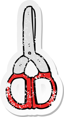 İnsan tarafından çizilmiş bir makasın gerilmiş retro yapıştırması.