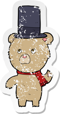 Bir insan tarafından çizilmiş şapkalı çizgi film ayısının gerilimli çıkartması.