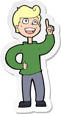 Bir insan tarafından çizilmiş harika bir fikri olan bir çizgi film çocuğunun çıkartması.