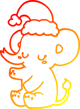 Bir insan tarafından çizilmiş şirin bir Noel filinin sıcak gradyan çizgisi.