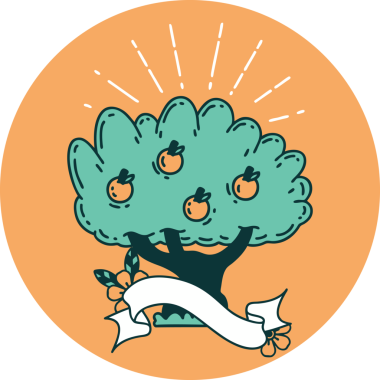 Bir insan tarafından çizilmiş dövme stili elma ağacının simgesi