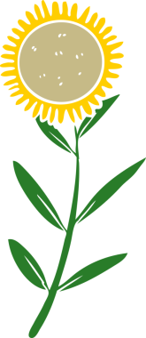 Bir insan tarafından çizilmiş düz renkli ayçiçeği çizimi