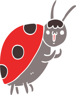 Bir insan tarafından çizilmiş şirin düz renkli uğur böceği.