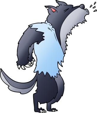 Bir insan tarafından çizilmiş uluyan kurt adam çizgi filmi.