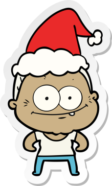 Bir insan tarafından çizilmiş Noel Baba şapkası giyen mutlu yaşlı bir kadının el yazısı.