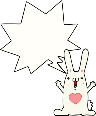 Bir insan tarafından çizilmiş konuşma balonuna aşık çizgi film tavşanı