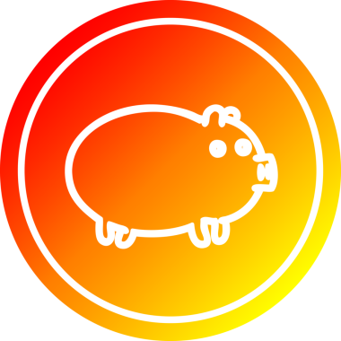 Bir insan tarafından çizilmiş sıcak gradyan çizgili şişman domuz dairesel simgesi