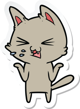 Bir insan tarafından çizilmiş çizgi film kedisinin çıkartması.