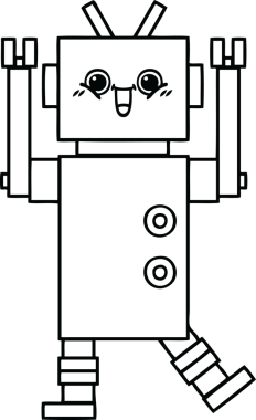 Bir insan tarafından çizilmiş mutlu bir robotun çizgi çizimi