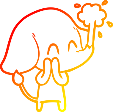 Bir insanın çizdiği suyu püskürten sevimli bir filin sıcak çizgi çizgisi.