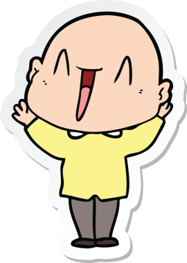 Bir insan tarafından çizilmiş mutlu, kel bir adamın çıkartması.