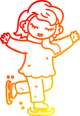 Bir insan tarafından çizilen buz pateni yapan bir kızın sıcak çizgi çizgisi.