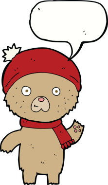 Bir insan tarafından çizilmiş konuşma balonlu oyuncak ayıyı sallayan çizgi film.