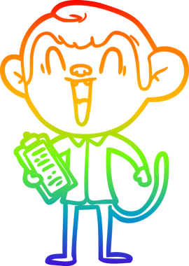 Gökkuşağı gradyan çizgi çizimi bir insan tarafından çizilmiş gülen maymun