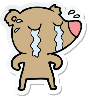 Bir insan tarafından çizilmiş ağlayan bir ayının çıkartması.