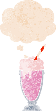 Düşünce baloncuklu çizgi film milkshake 'i grunge' de sıkıntılı retro desenli bir insan çizimi