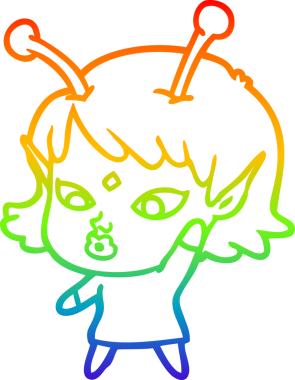 Gökkuşağı gradyan çizgisi bir insan tarafından çizilmiş güzel bir uzaylı kızın çizimi.