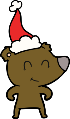 Dişi ayı el çizimi bir insan tarafından çizilmiş Noel Baba şapkası