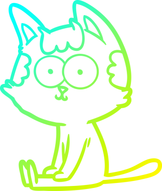 Bir insan tarafından çizilmiş mutlu çizgi film kedisinin soğuk gradyan çizgisi.