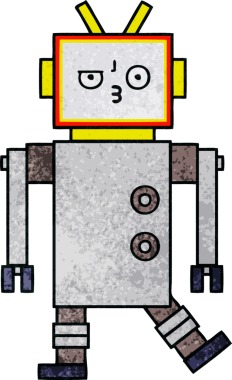 Bir insan tarafından çizilmiş bir robotun retro grunge dokusu