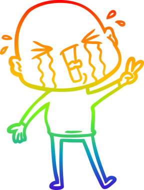 Bir insan tarafından çizilmiş ağlayan kel bir adamın çizgi çizimi.