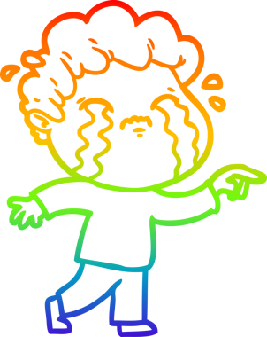 Gökkuşağı gradyan çizimi bir insan tarafından çizilmiş ağlayan bir karikatür adamı çiziyor.