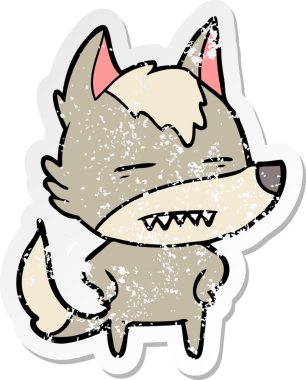 Bir insan tarafından çizilmiş dişleri gösteren bir karikatür kurdunun sıkıntılı çıkartması.