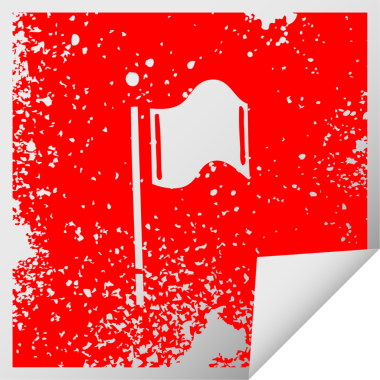 Bir insan tarafından çizilmiş kırmızı bayrağın kare soyma etiketi.