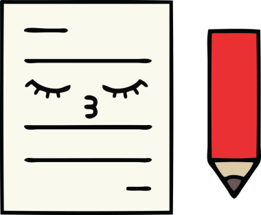 Bir insan tarafından çizilmiş bir test kağıdının sevimli karikatürü.