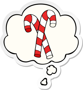 Düşünce baloncuklu şeker kamışları insan tarafından çizilmiş bir çıkartma.