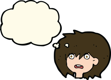 Bir insan tarafından çizilen düşünce baloncuğuyla şok olmuş çizgi film.