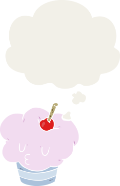 Düşünce baloncuğu olan, insan tarafından çizilmiş bir kek.