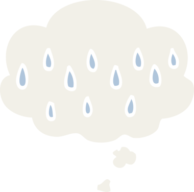 Düşünce baloncuklu karikatür yağmuru bir insan tarafından çizilmiş.