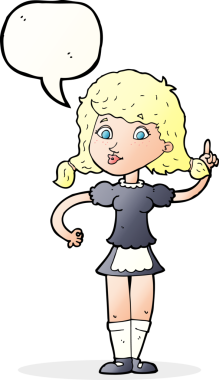 Bir insan tarafından çizilmiş konuşma balonu olan güzel bir hizmetçi kadın.