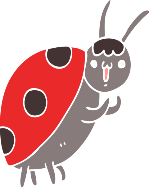 Bir insan tarafından çizilmiş şirin düz renkli uğur böceği.