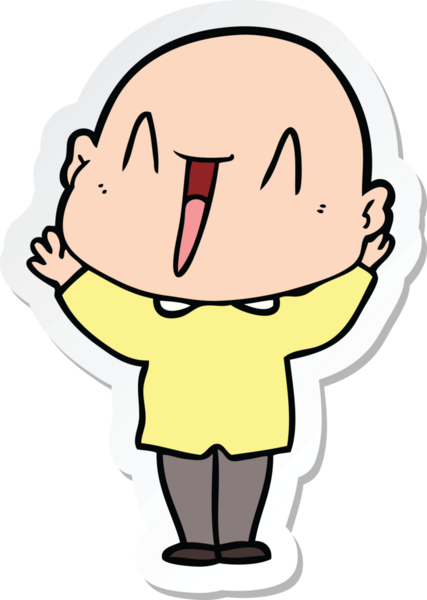 Bir insan tarafından çizilmiş mutlu, kel bir adamın çıkartması.