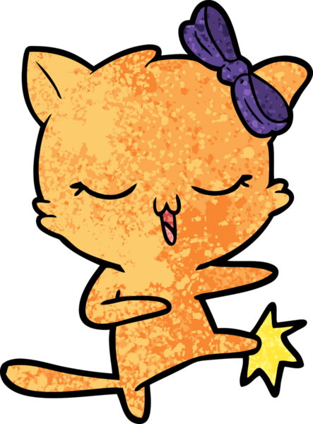 Bir insan tarafından çizilmiş kafasında yay olan çizgi film kedisi.