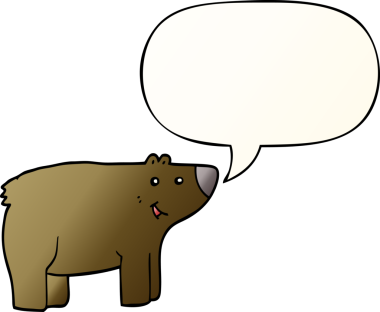 Bir insan tarafından çizilmiş yumuşak eğimli konuşma baloncuklu çizgi film ayısı.