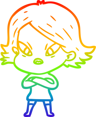 Çizgi film çizen gökkuşağı gradyanı bir insan tarafından çizilmiş stresli kadın.