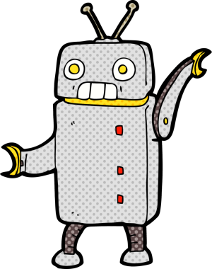 Bir insan tarafından çizilmiş komik robot.